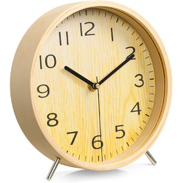 Navaris Analog Wood Table Clock Round - 21.1 x 21.8 x 4.8cm - Analog Decorative Table Clock Without Ticking with Wooden Dial - Quiet Pointer Wooden Clock Light Brown