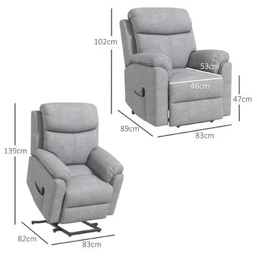 HOMCOM Electric Recliner TV Chair with Lift Assist, 5 Massage Modes, Reclining Function, Massage Chair with Footrest, Linen-Look Fabric, Side Pocket, and Remote Control, for Living Room, Grey | Aosom