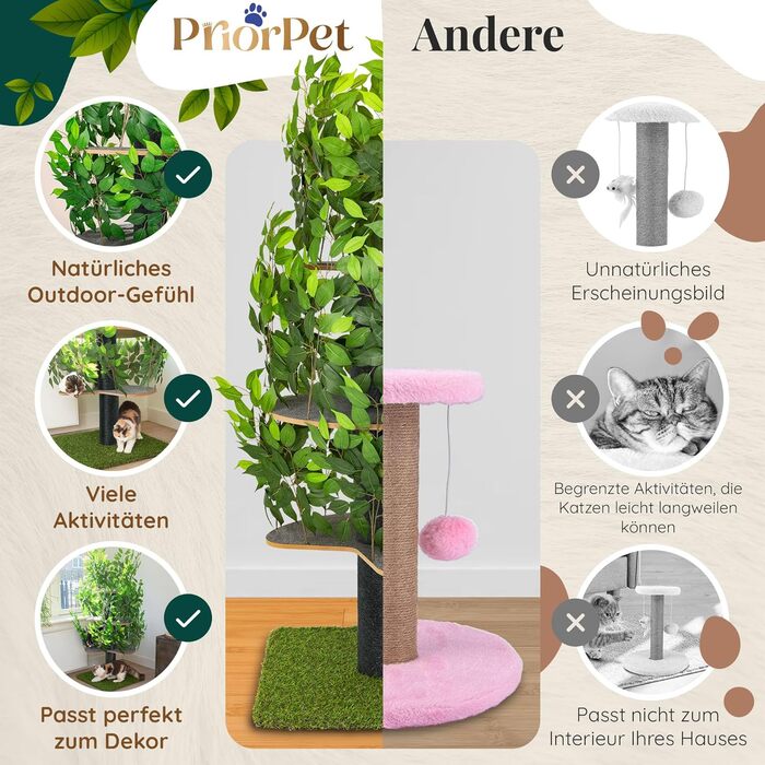 Дерево для котів Kratzbaum Natur - багатоярусне, з можливістю заміни листів, 160 см. Безпечні матеріали, міцне та запатентоване.