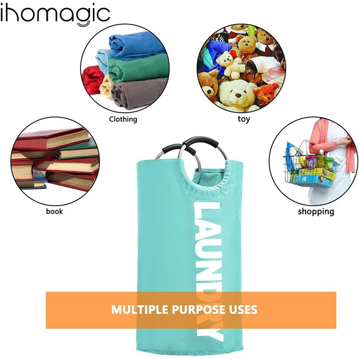 IHOMAGIC Великий кошик для білизни 120 л, складаний, з ручками, для подорожей, мішок для прання, зберігання одягу, XL, синій, 43x43x79 см