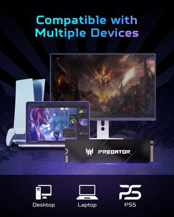 SSD Acer Predator GM7000 1TB NVMe PCIe Gen4 з DRAM Cache - Внутрішній SSD для ПК, Ноутбука, PS5