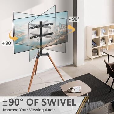 RFIVER Adjustable TV Stand with Swivel - Fits 32-65 Inch TVs, VESA 400x400, 35kg Weight Capacity (Red-Brown)
