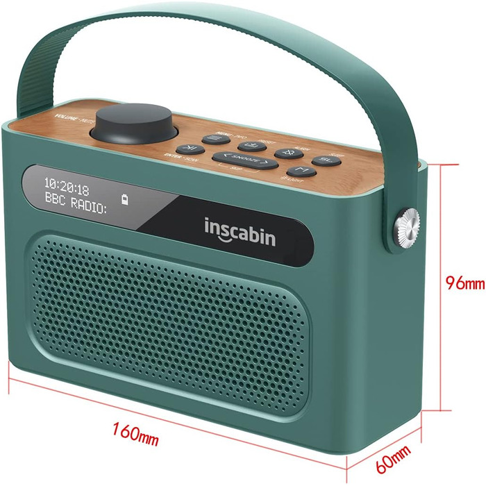 Inscabin M60: Портативне DAB/DAB+ FM-радіо з Bluetooth та стерео, зелений