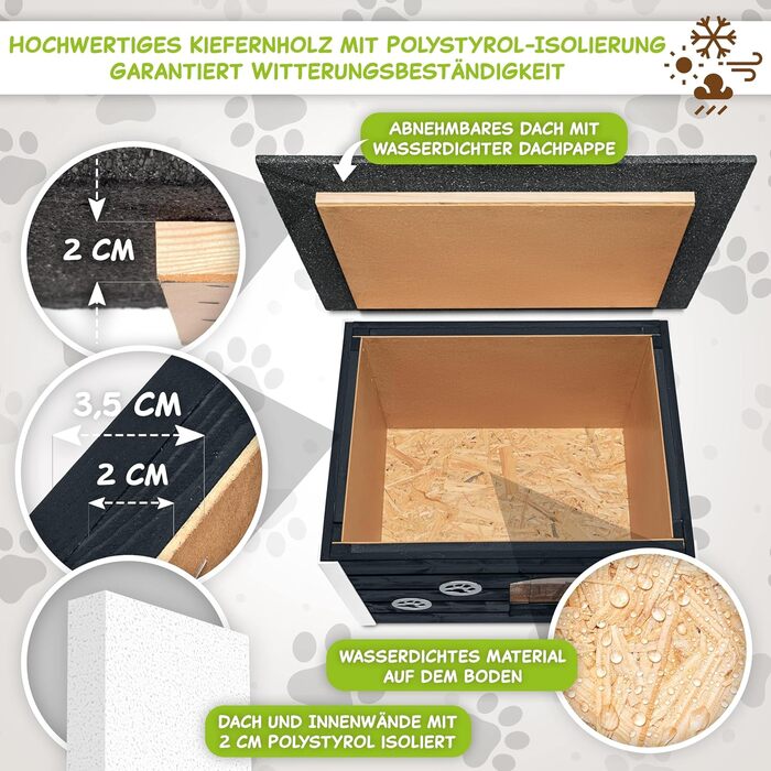 Будка для собак Outentin - XL, сіра, 76x60x60 см - тепла, ізольована, для вулиці