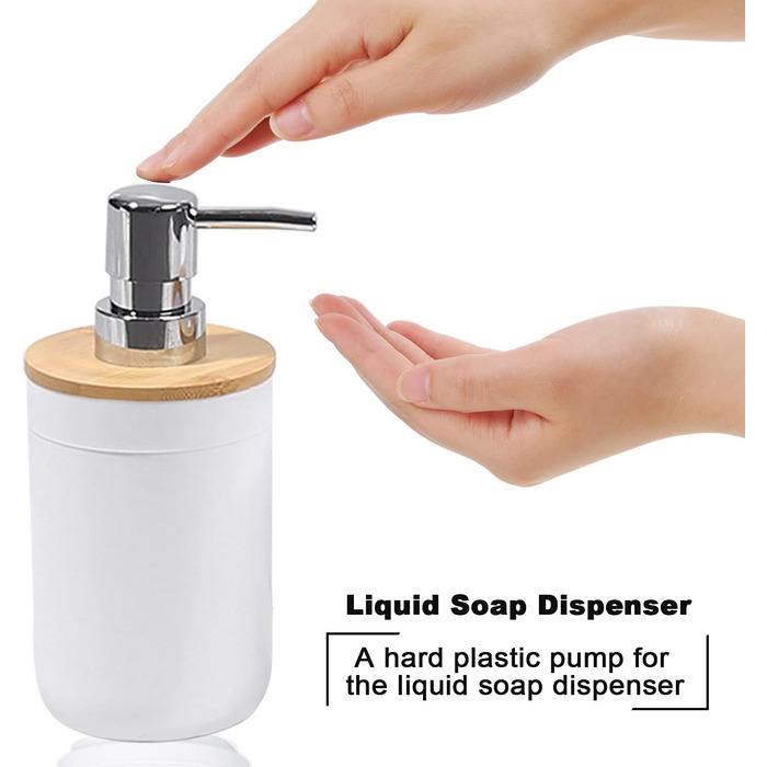 Набір для ванної кімнати MissFox 6 предметів: мильниця, дозатор миючого засобу, сміттєвий бак, тримач для зубних щіток, бачок для води, точилка для унітазу, бамбук, білий