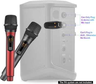 Aveek Funkmikрофон: Бездротовий мікрофон з приймачем 2.4GHz, Dual Dynamic, для караоке, співу, подій, сірий & червоний, 2 шт.