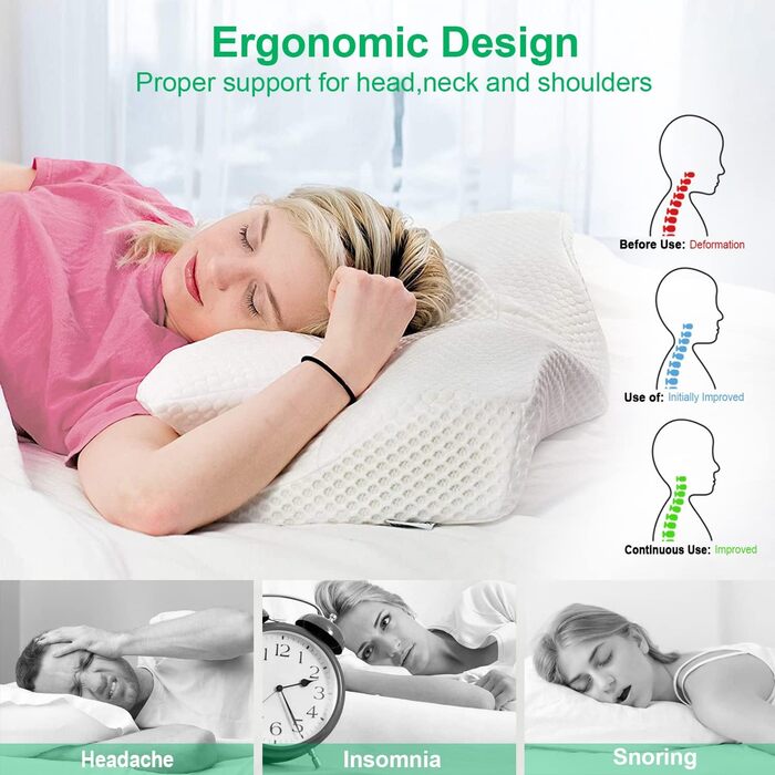 Elviros Orthopedic Cervical Pillow made of Memory Foam, Removable Ergonomic Neck Roll for Neck and Shoulder Pain, Neck Support Pillow, 56 x 11/9 x 33 cm, Silver-Gray Silver Gray 54 x 11/9 x 33 cm