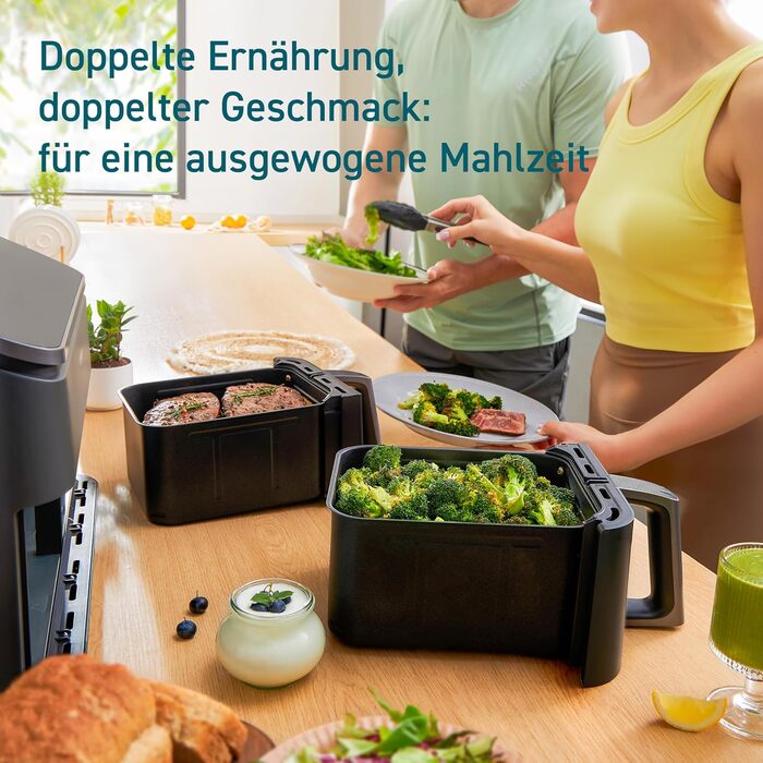Фритюрниця з двома камерами COSORI Airfryer 8,5 л, 8-в-1, подвійна зона, з віконцем, енергозберігаюча, для 1-5 осіб, чорна