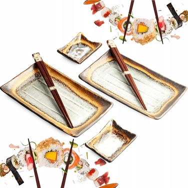 Набір керамічного посуду для суші EDO JAPAN (жовто-сіро-коричневий) на 2 особи