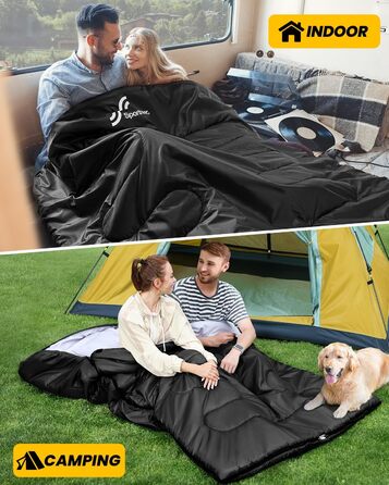 Сплячий мішок Outdoor Sportneer для 2 осіб, 220x150 см, 3.5 кг, з 2 подушками, 4 блискавки, дорослий, чорний