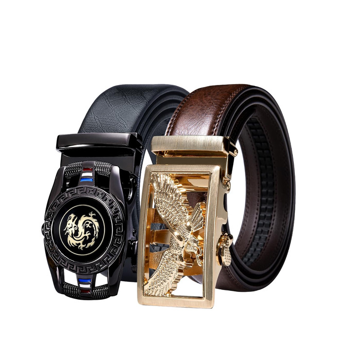 Чоловічий шкіряний ремінь Barry Wang чорного кольору з автоматичною пряжкою (3 варіанти), регульований бізнес-пояс, довжина 130 см, у подарунковій коробці