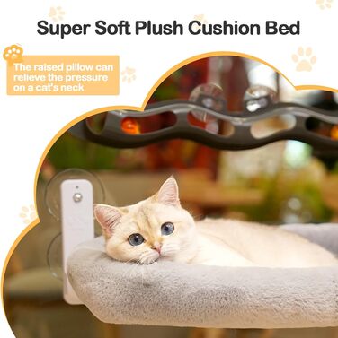 Кішка ліжко на стіл Odoland - 360° обертання та регулювання висоти, м'яка гамак для котів з 2 знімними чохлами, місце для сну для дому/офісу - підходить для цілорічного використання (сірий), для лежання на підвіконі