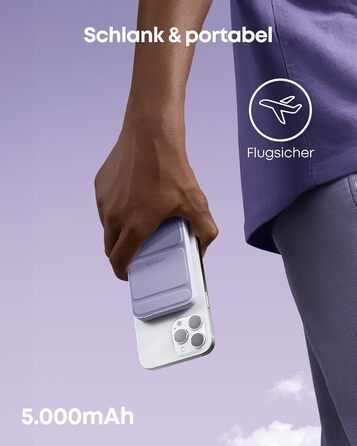 Anker MagGo Powerbank 5000mAh з магнітним з'єднанням, USB-C, для iPhone 17/16/15/14/13/12 (лавандовий)