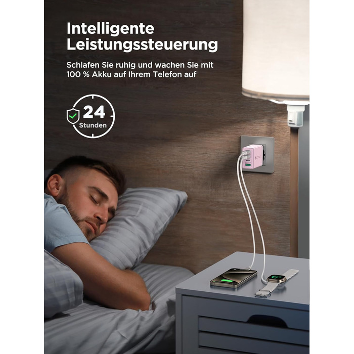 Двопакет USB-C зарядний пристрій Aioneus 4 порти, 40W, PD 3.0, для iPhone, Samsung та інших телефонів (рожевий)