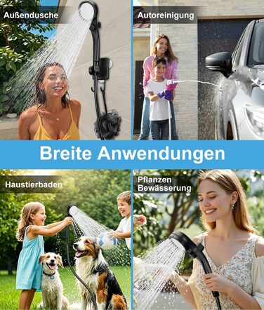 WADEO Portable Camping Shower Battery with Pump, Camping Shower with Rechargeable 6000/8000mAh Battery, Mobile Showers Outdoor Showers with Shower Head and Hose, for Camping Trips, Garden, Car Washing (Gray, 10 Galls and with Double Digital Display)