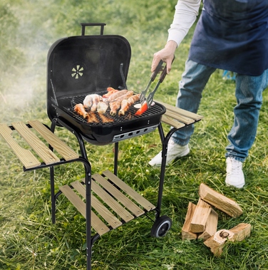 Переносний вугільний гриль для саду з кришкою та 3 полицями, BBQ 1013