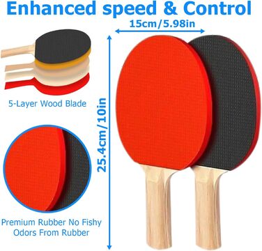 HOMURY Набір для пінг-понгу: 2 ракетки, сітка, 3 м'ячі, сумка, для гри в приміщенні та на вулиці, дитячий та дорослий