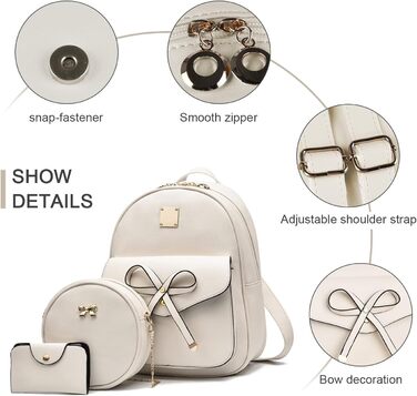 Жіночий рюкзак з PU шкіри: стильний щоденний рюкзак для подорожей, школи, роботи. Набір сумок (білий 03)