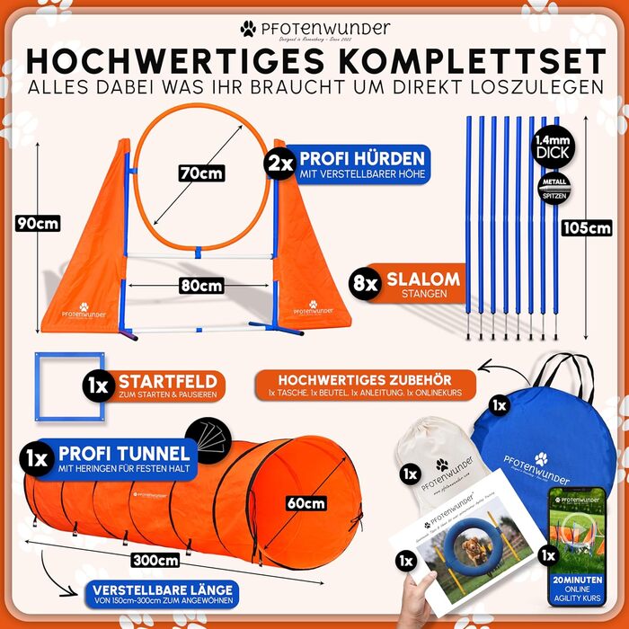 Набір для аджиліті для собак XXL-Profi: 6 стабілометрів, тунель 3 м, аксесуари для тренувань, для великих та малих собак