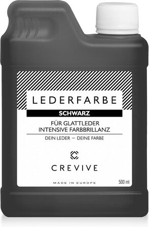 CREVIVE Leather Dye 500 ml – Color selectable – for genuine leather and faux leather for dyeing and recoloring leather – Black