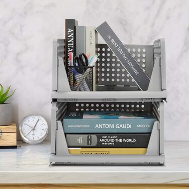 4 Foldable Plastic Storage Boxes Shelf Baskets Closet Storage Boxes Foldable Kitchen Drawer Organizers Stackable Storage Boxes Transport Boxes Closet Containers Cube Pull-Out Drawer - Grey