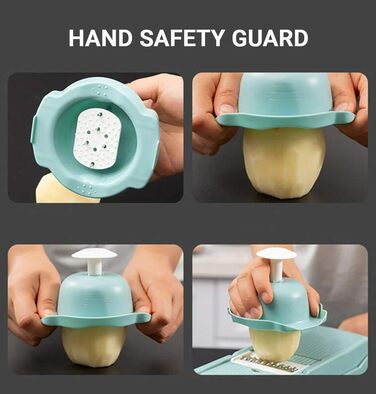 Мандоліна для нарізання овочів ADOV, 12 в 1, багатофункціональна, з захистом рук, з нержавіючої сталі, для овочів, фруктів, сиру, цибулі, картоплі, Julienne, подрібнювач (блакитна)