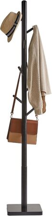 YMYNY Solid Wood Wardrobe Rack, Freestanding Clothes Rack with 8 Hooks, Thickened and 3 Adjustable Heights, for Bag, Clothing, Living Room, Natural Wood Color HCR002N (Black, Square Base)