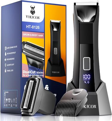 VIKICON Триммер для тіла та волосся, 2-в-1, чоловічий, з LED-підсвічуванням, акумуляторний, чорний