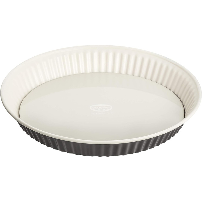 Dr. Oetker Quiche Form, Ø 28 cm EXCLUSIVE, Tart form with a lift-up base that is cut- & scratch-resistant with an enamel sealing, round cake pan with a steel sheet ring (Color: Grey-Brown/Crème). Quantity: 1 piece