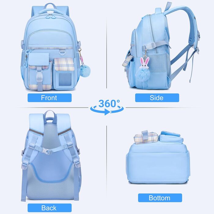 KEBEIXUAN Рюкзак для дівчинки у школу | Дитячий рюкзак 1-5 клас | Дихаючий, водовідштовхуючий, з ланч-боксом та пеналом, блакитний