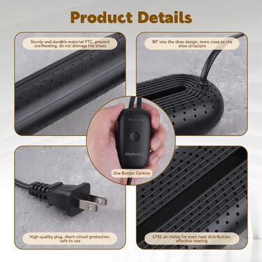 Електричний сушильник для взуття та черевиків з таймером, тихий, видаляє запахи, чорний, з EU-штекером