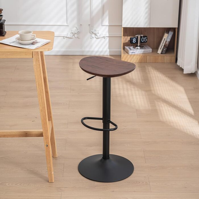 Kidol Adjustable Height Solid Wood Bar Stool - 360° Swivel, Industrial Modern Design for Kitchen Counter