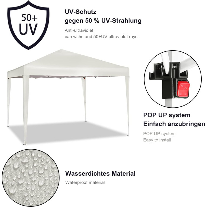 WOLTU Pop-Up Pavilion, Waterproof Folding Pavilion, Sun Shelter, Event Pavilion, Garden Pavilion for Patio, Camping, Festival, Pagoda Tent made of Oxford Fabric with Metal Frame, 3 x 3 m, Beige, PVL0002be