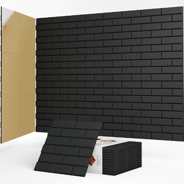 Акустичні панелі JBER самоклеючі для звукоізоляції, шумопоглинаючі панелі «цеглина» для студії, офісу та дому, 30 x 30 x 1 см, чорні, 12 шт.