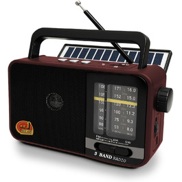 Портативна радіоприймач Klein з сонячною панеллю та акумулятором 1200mAh, AM/FM/SW, 8W динамік, TWS, USB/TF, для кемпінгу, надзвичайних ситуацій та відпочинку на природі (Сірий/Червоний)