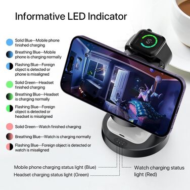 3-в-1 Зарядний пристрій MagSafe: бездротова зарядка для iPhone та Apple Watch, AirPods. Чорний