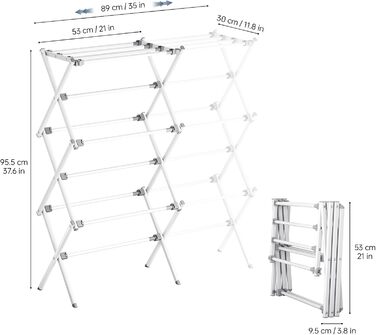 Складаний сушильник для білизни з 11 перекладинами, 3-ярусний розсувний, для дому та вулиці, сірий та білий