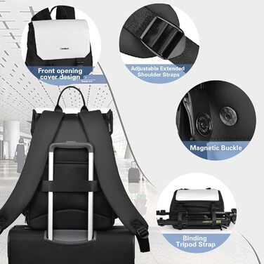 Рюкзак для камери Cwatcun: водонепроникний фоторюкзак для дзеркальних та бездзеркальних камер Sony, Canon, Nikon з об'єктивами та штативом. Білий.
