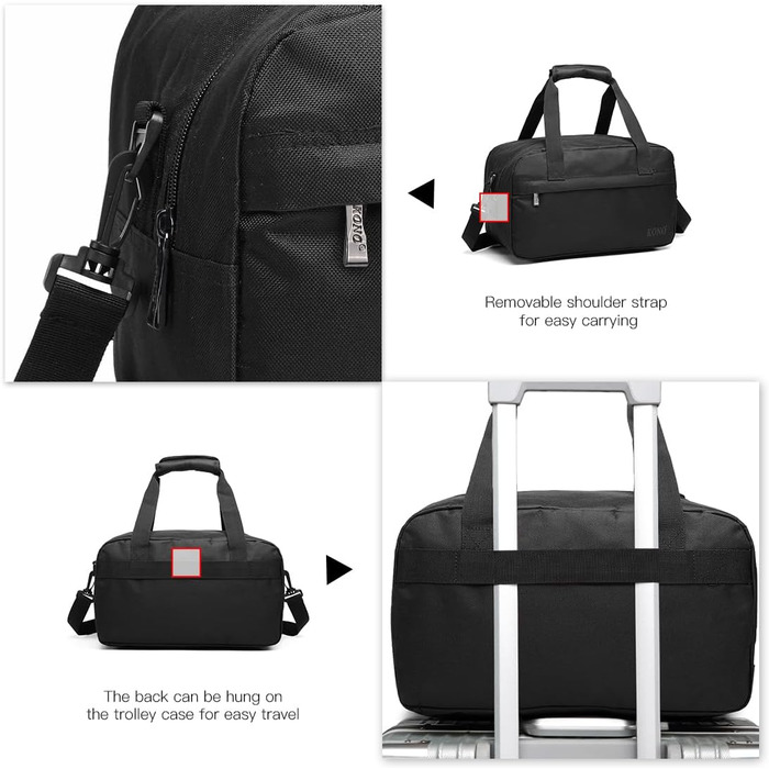This lightweight carry-on suitcase, soft case, small suitcase for airplane carry-on, suitable for Lufthansa, Eurowings, Ryanair, rolling suitcase, trolley, fabric suitcase, 53 x 36 x 18 cm (carry-on trolley with duffel bag, black)
