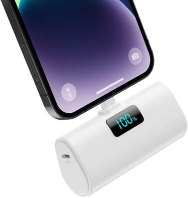 Портативний Power Bank 5200mAh з підтримкою PD 20W для iPhone. Компактний акумулятор з LCD-дисплеєм, сумісний з iPhone 14/13/12/11/XR/XS/8/7/6plus. Білий