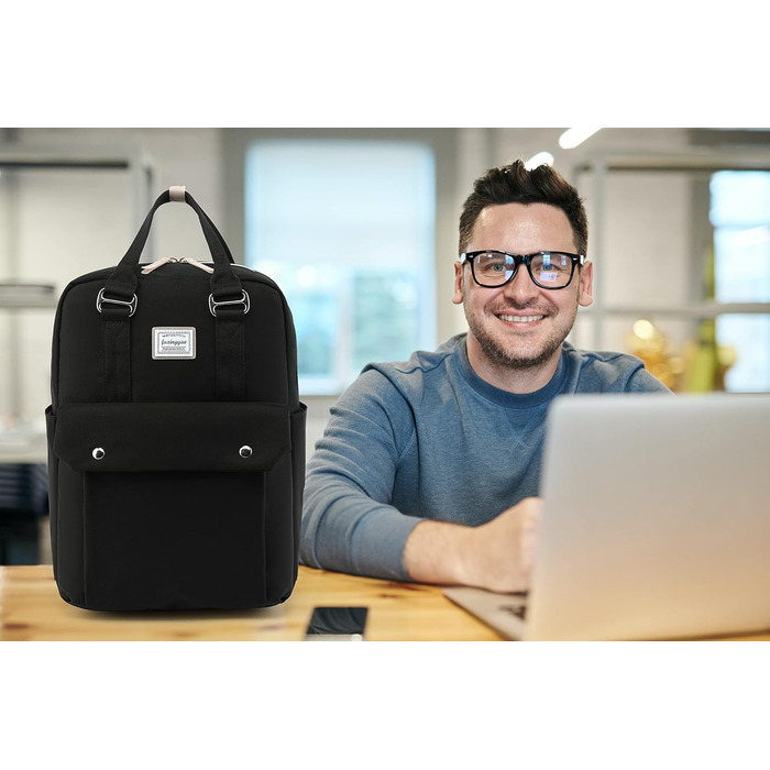 Рюкзак FUXINGYAO для жінок з відділенням для ноутбука 15,6 дюймів, антикрадійний, чорний, 23L