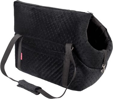 Сумка-переноска для собак та котів | Сумка на плече для тварин з гумкою та карабіном | до 15 кг | Матеріал: штучний замш (Velvet) | Розмір: L | Чорний колір, 42 x 29 x 33 см