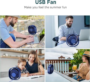 EasyAcc USB вентилятор: мініатюрний, тихий, настільний, 3 швидкості, 360° оберт, для офісу, дому. 2 роки гарантії (Marineblau, прямокутний)