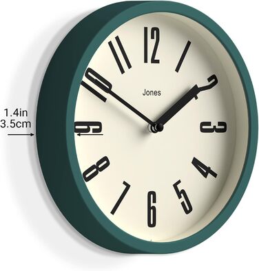 JONES CLOCKS® Hot Tub Wall Clock | Small Retro Round Clock | 20cm | Easy-to-read numbers | Ideal for kitchen, office, kids' room or any small room (Dark Green)
