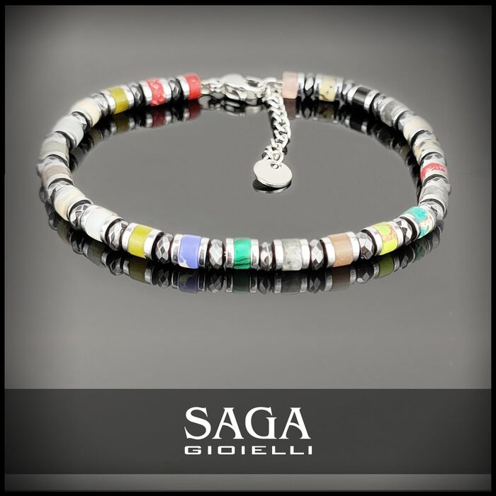 Браслет чоловічий SAGA GIOIELLI з нержавіючої сталі, кольорові сталеві диски, браслети для чоловіків, чоловічий браслет MULTICOLOR E CRISTALLI