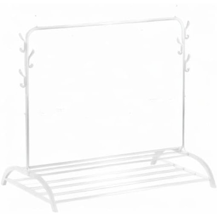 Clothes Rack Coat Rack Freestanding Clothes Rack Garment Rack Multifunctional with Top Bar, Bottom Shelf and 6 Hooks (White)