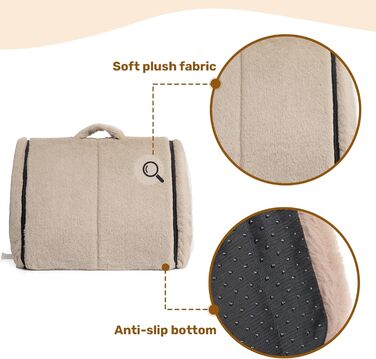 Hollypet Cat Bed, Small Dog Bed, 2-in-1 Foldable Plush Pet Bed for Cats & Small Dogs, Cozy and Soft Pet Cave Bed for Indoor Outdoor, Light Brown