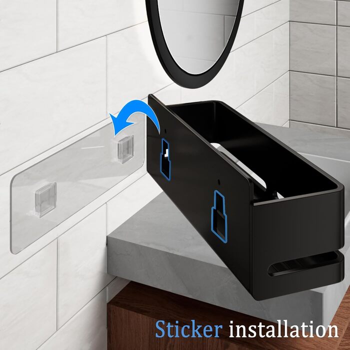 Настінна полиця для ванної кімнати (5 шт. в наборі) з мильницею та тримачем для зубних щіток, без свердління, для ванної та кухні (сірий, чорний, 2 яруси)