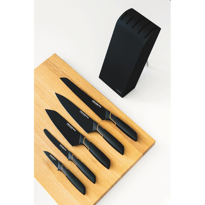 Набір ножів Fiskars Edge 5 предметів, дерев'яний блок (береза) 37 см, чорний