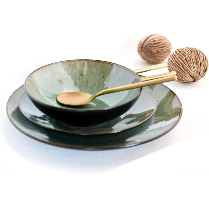 Набір посуду CreaTable Jawa, 18 предметів (для 6 осіб), з каменю, зелений, безпечний для миття в посудомийній машині та використання в мікрохвильовці